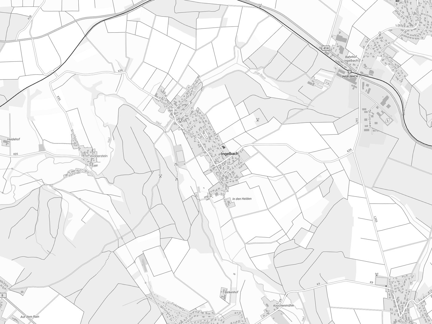 Kartenausschnitt Ingelbach mit Gewässern