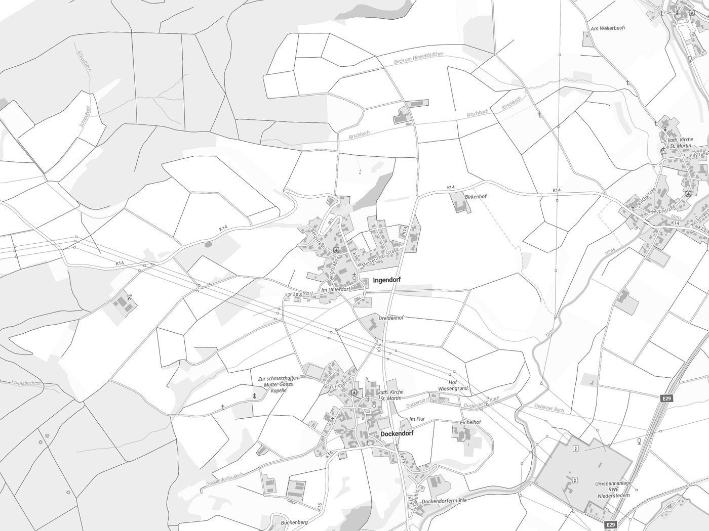 Kartenausschnitt Ingendorf mit Gewässern