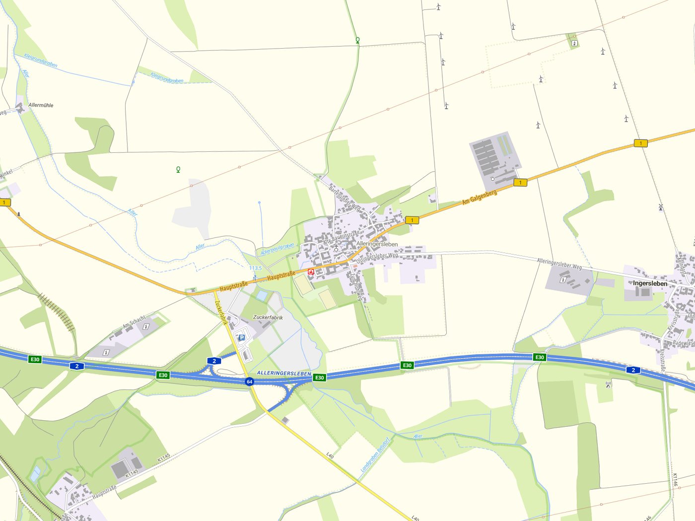 Kartenausschnitt Ingersleben mit Gewässern