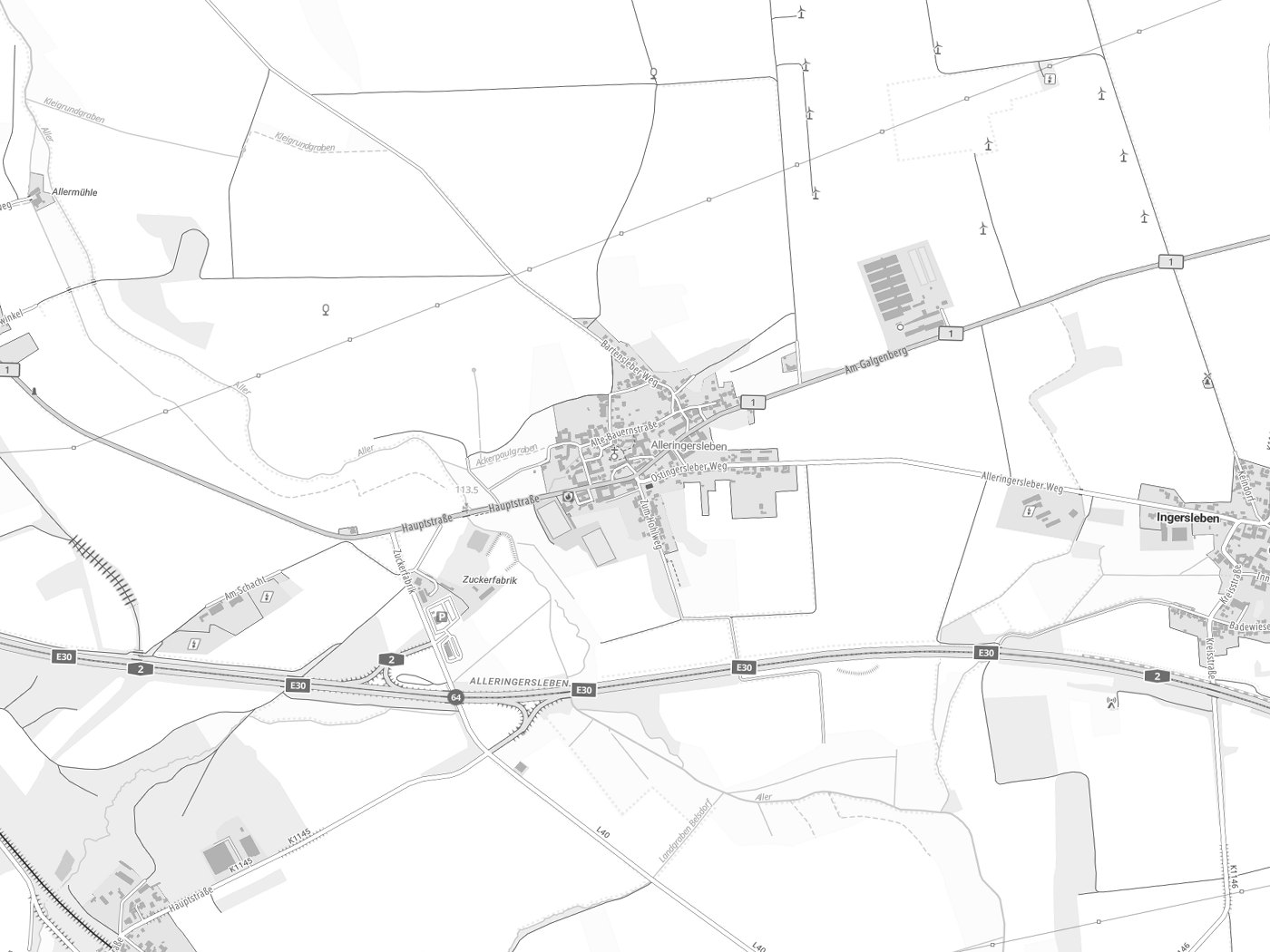 Kartenausschnitt Ingersleben mit Gewässern
