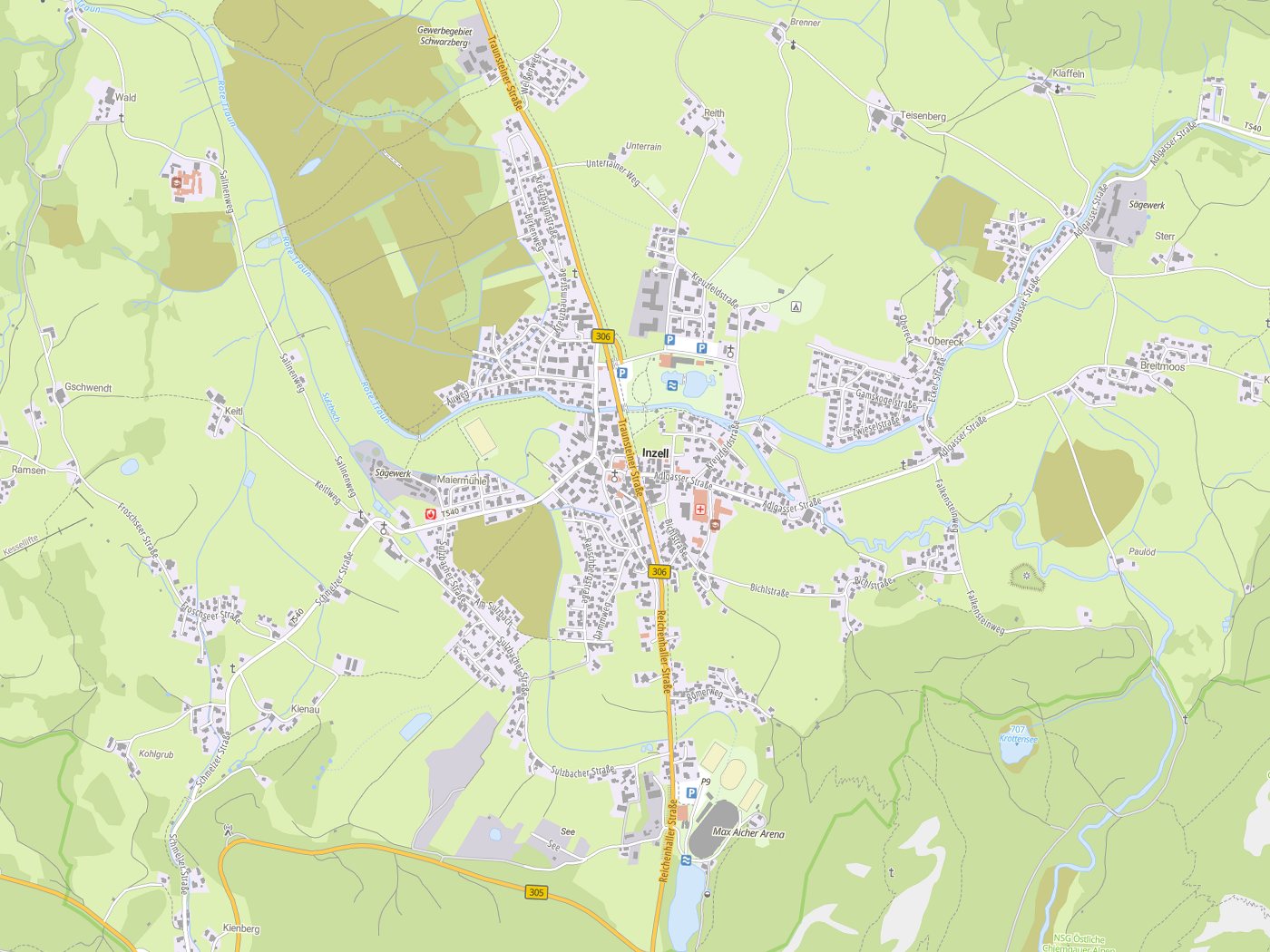 Kartenausschnitt Inzell mit Gewässern