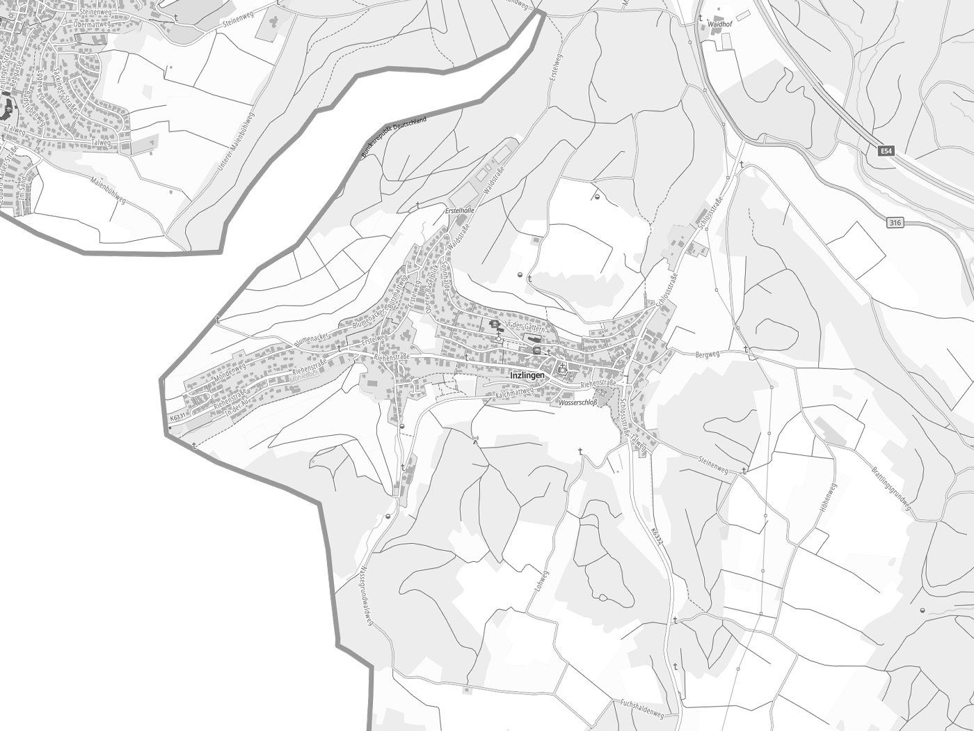 Kartenausschnitt Inzlingen mit Gewässern
