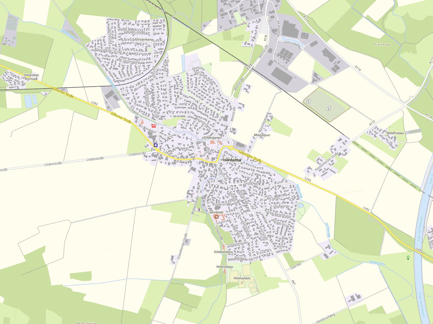Kartenausschnitt Isenbüttel mit Gewässern
