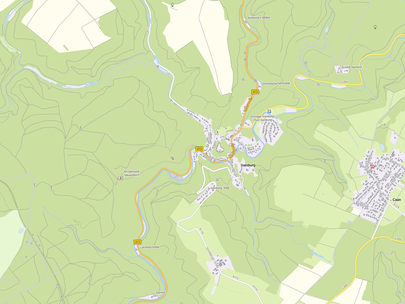 Kartenausschnitt Isenburg mit Gewässern