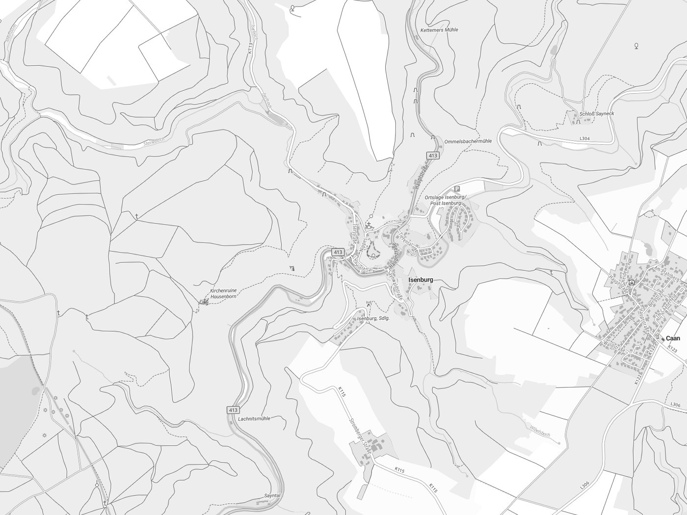 Kartenausschnitt Isenburg mit Gewässern