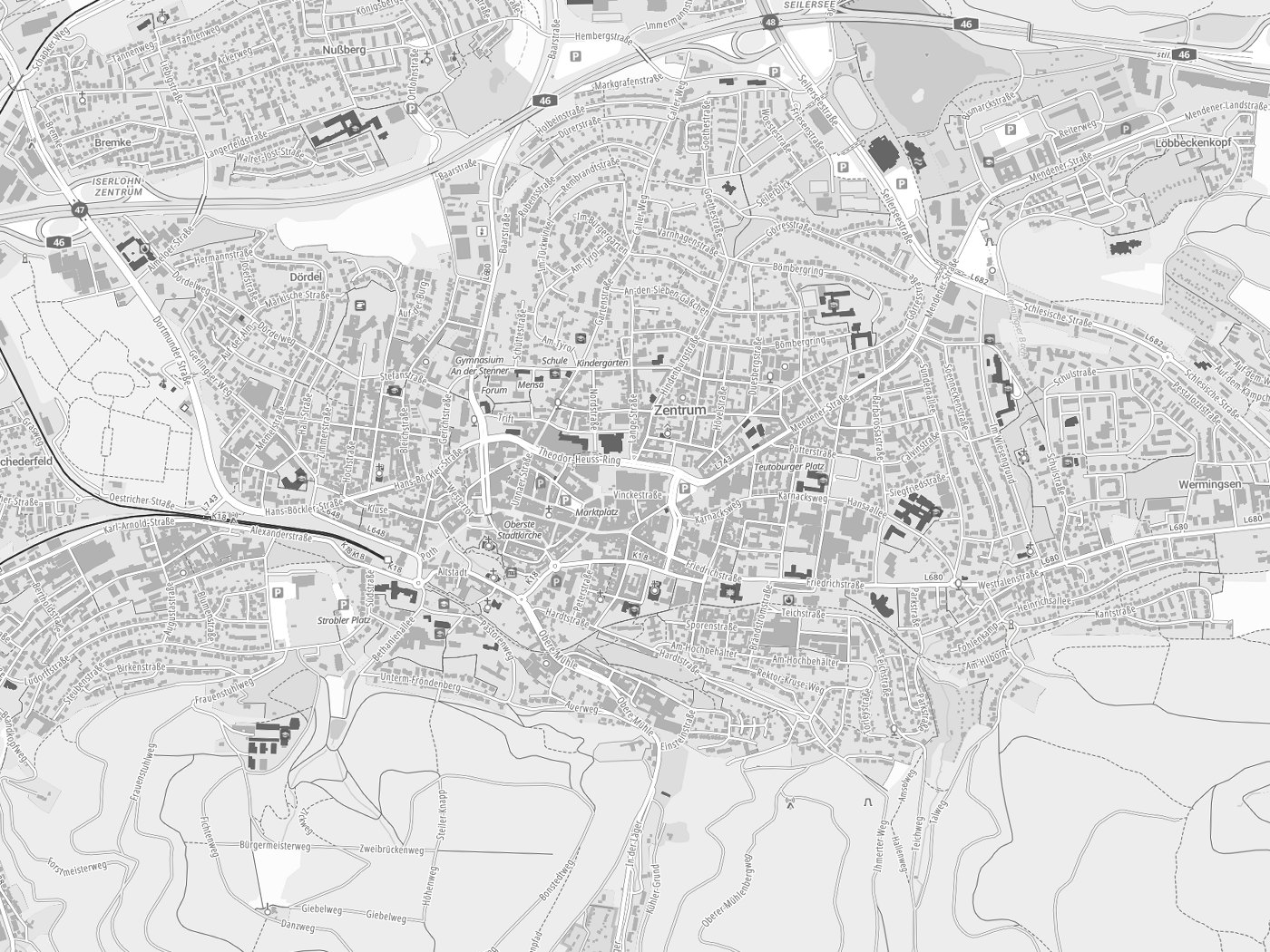 Kartenausschnitt Iserlohn mit Gewässern