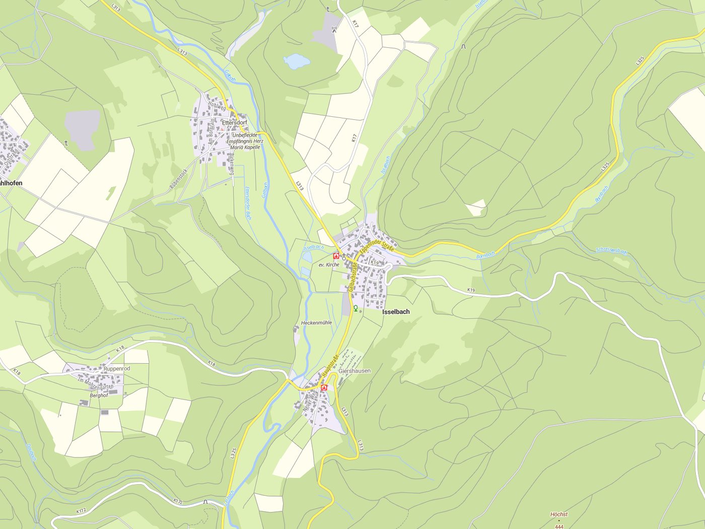 Kartenausschnitt Isselbach mit Gewässern