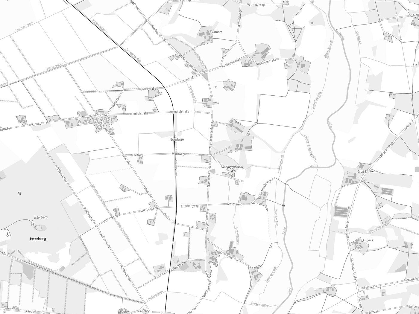 Kartenausschnitt Isterberg mit Gewässern