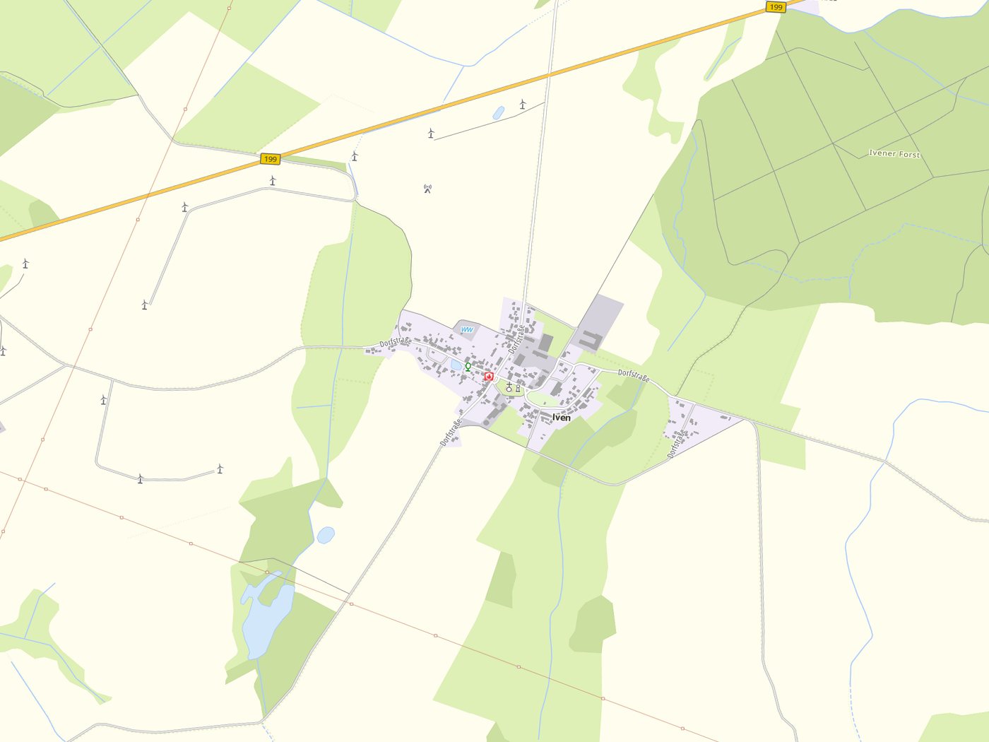 Kartenausschnitt Iven mit Gewässern