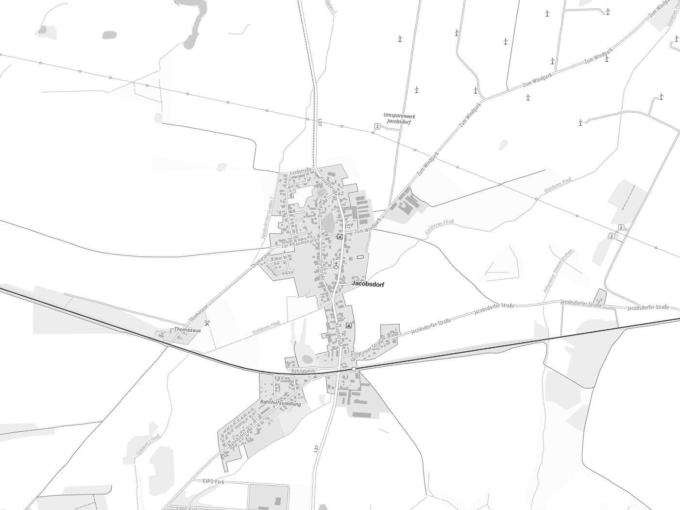 Kartenausschnitt Jacobsdorf mit Gewässern