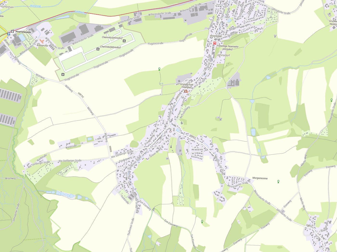 Kartenausschnitt Jahnsdorf/Erzgeb. mit Gewässern