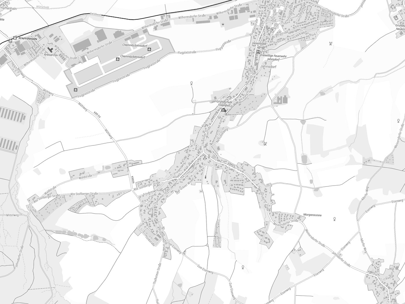 Kartenausschnitt Jahnsdorf/Erzgeb. mit Gewässern