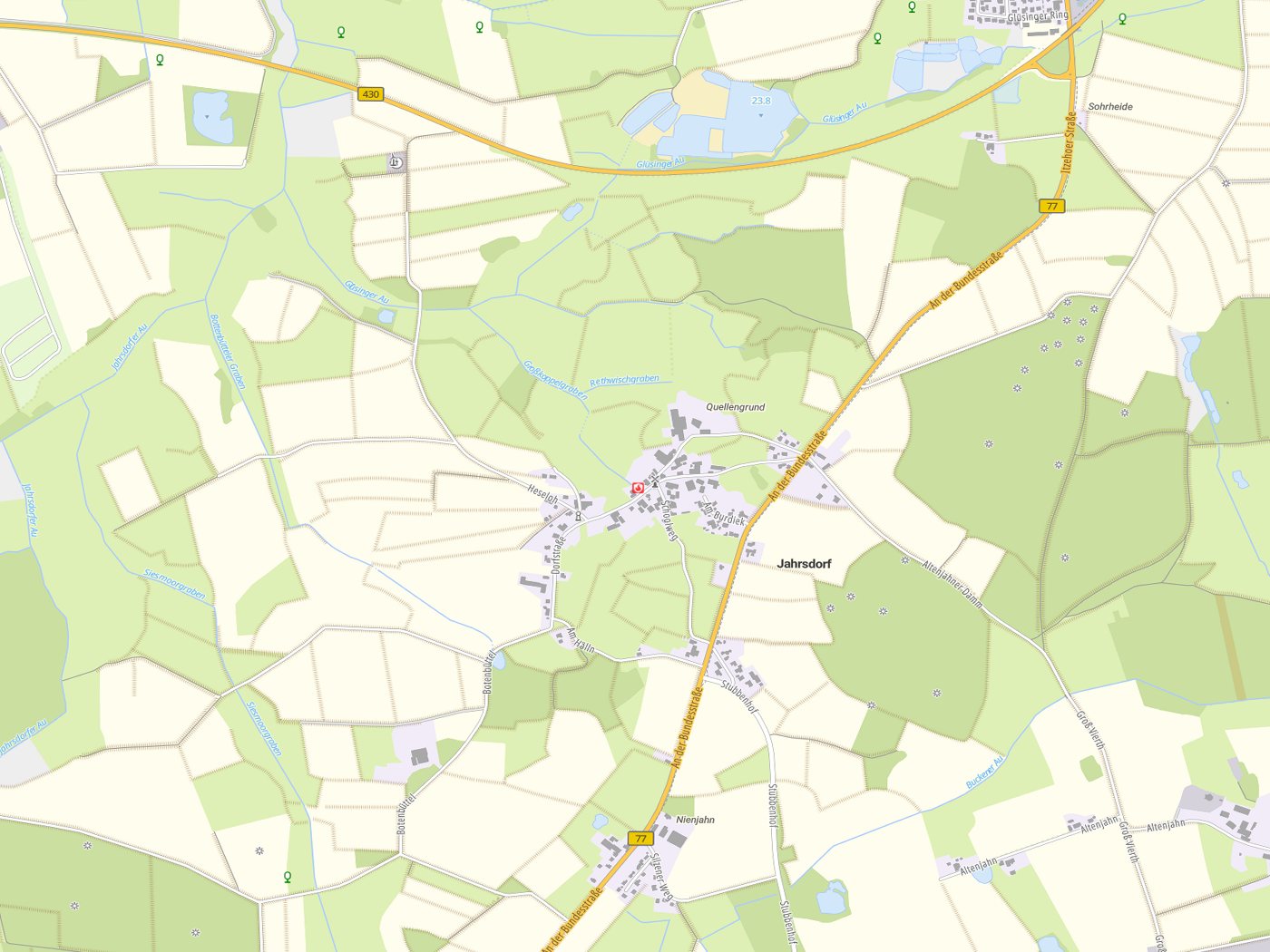 Kartenausschnitt Jahrsdorf mit Gewässern