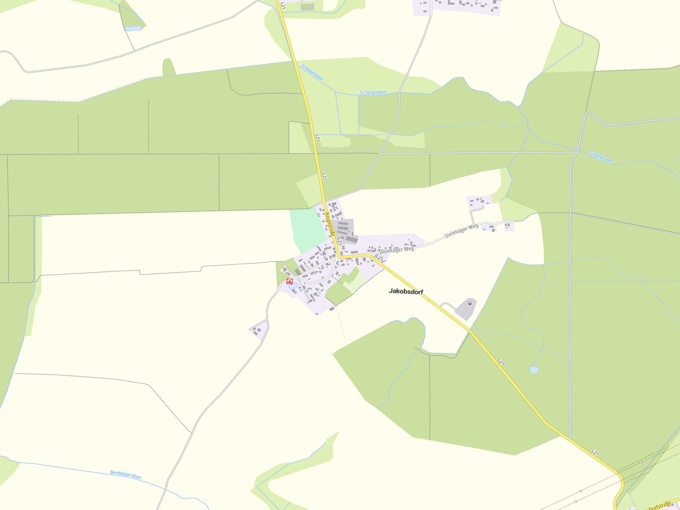 Kartenausschnitt Jakobsdorf mit Gewässern