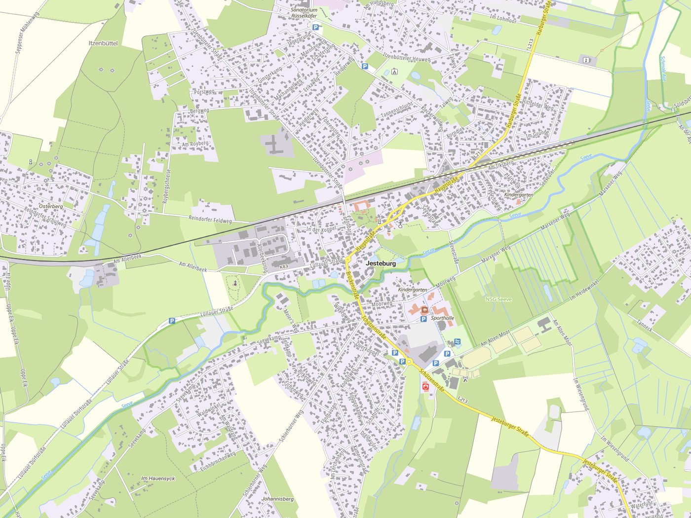 Kartenausschnitt Jesteburg mit Gewässern