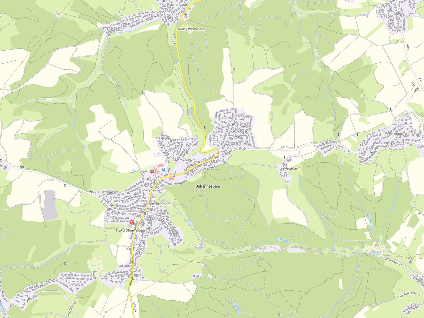 Kartenausschnitt Johannesberg mit Gewässern