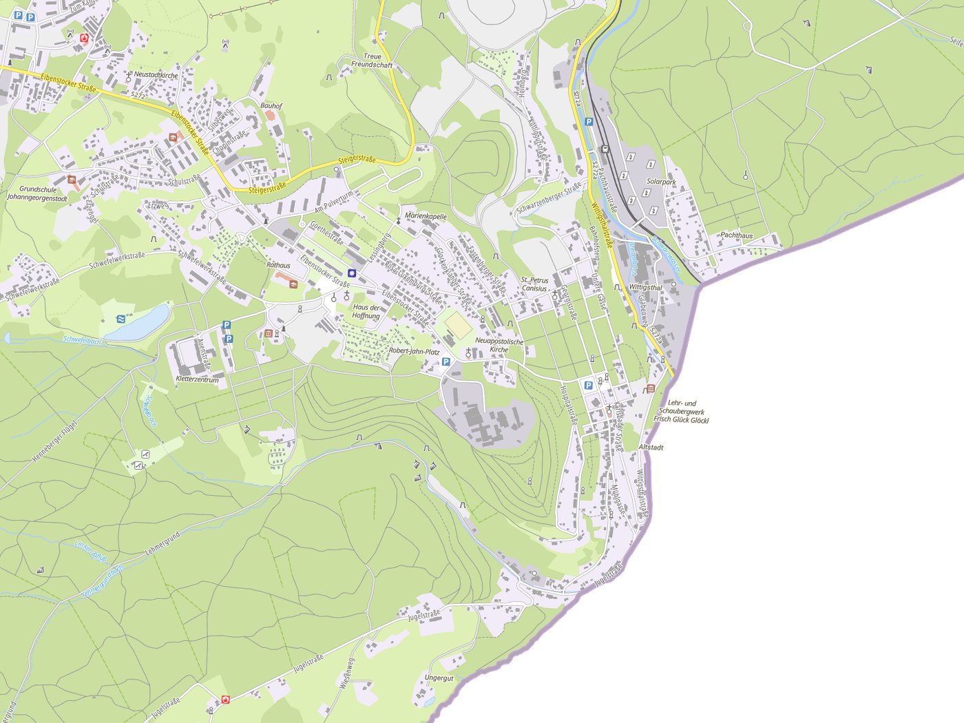 Kartenausschnitt Johanngeorgenstadt mit Gewässern