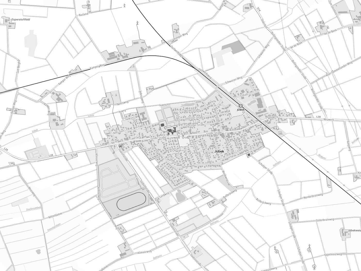 Kartenausschnitt Jübek mit Gewässern