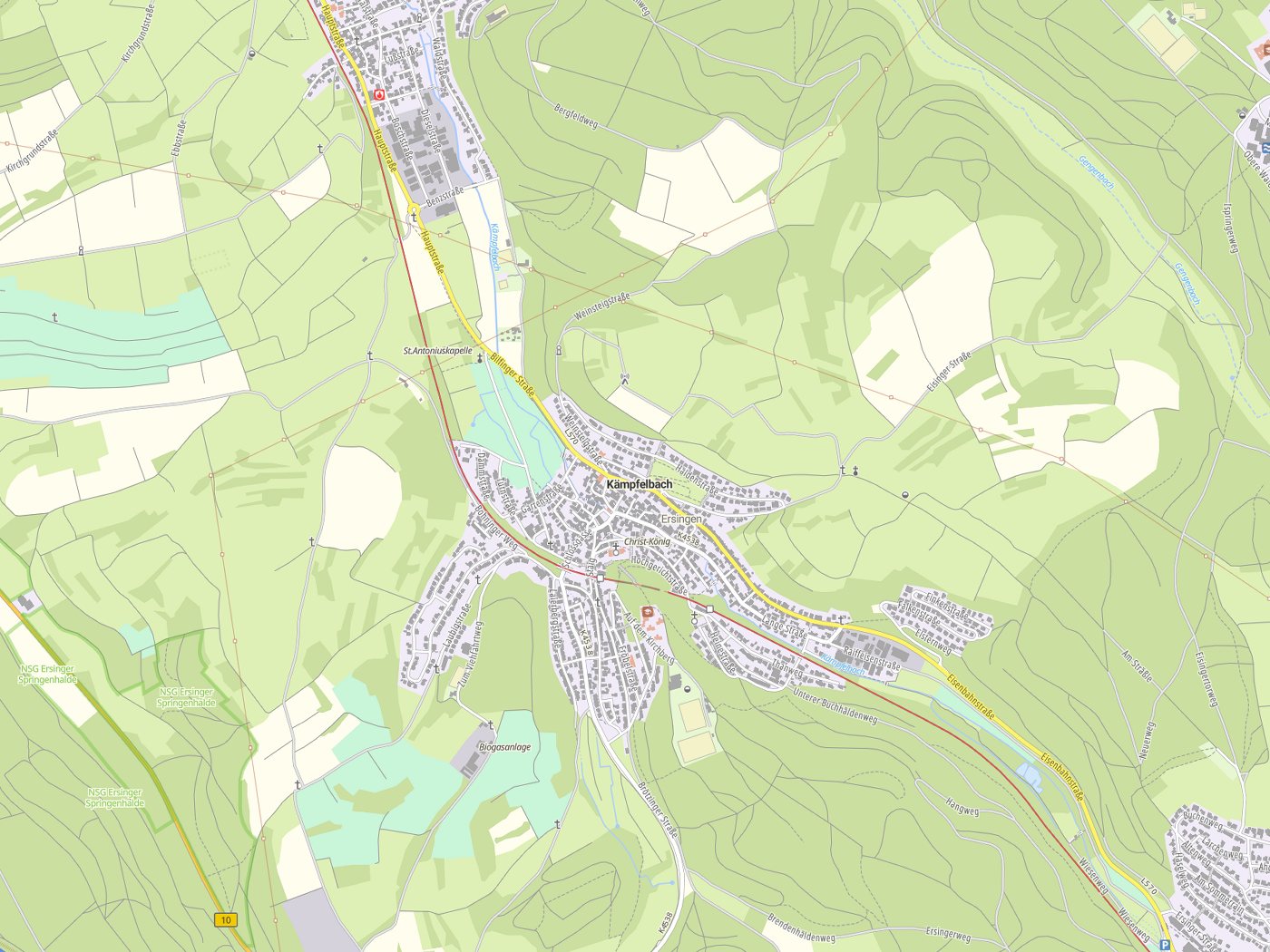 Kartenausschnitt Kämpfelbach mit Gewässern