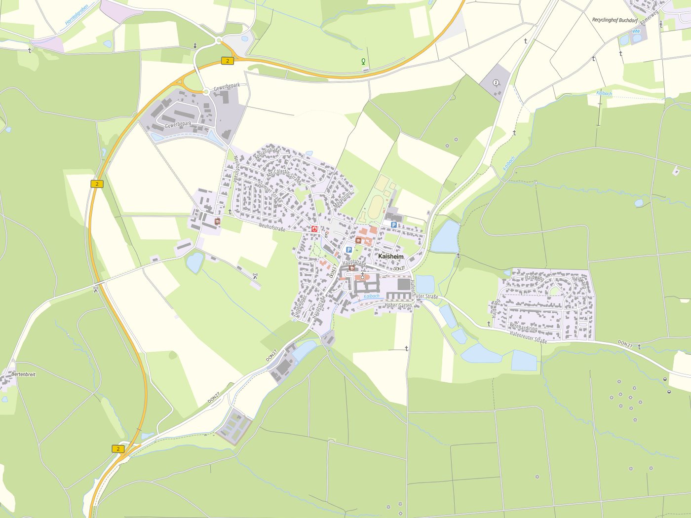 Kartenausschnitt Kaisheim mit Gewässern