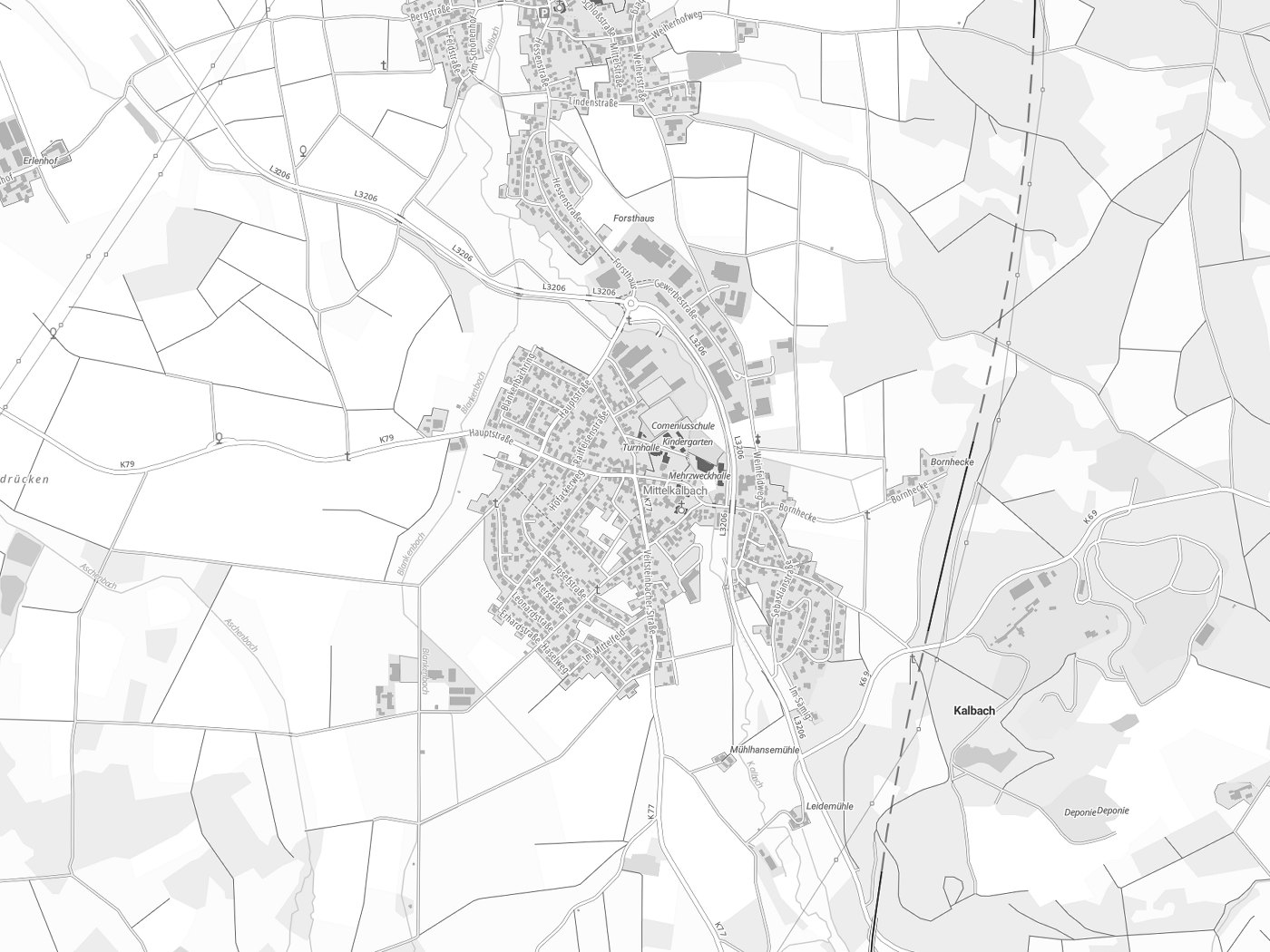 Kartenausschnitt Kalbach mit Gewässern
