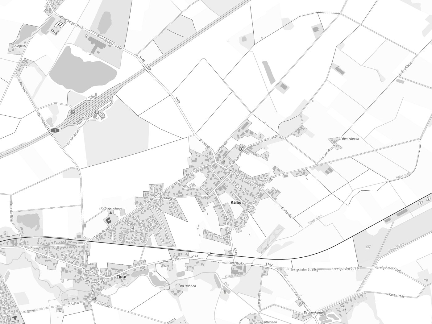 Kartenausschnitt Kalbe mit Gewässern