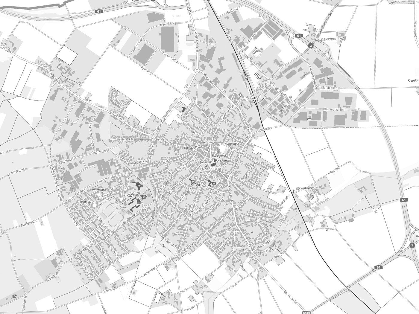 Kartenausschnitt Kaldenkirchen mit Gewässern