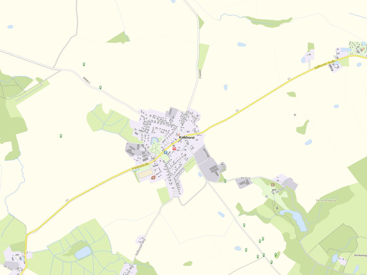 Kartenausschnitt Kalkhorst mit Gewässern