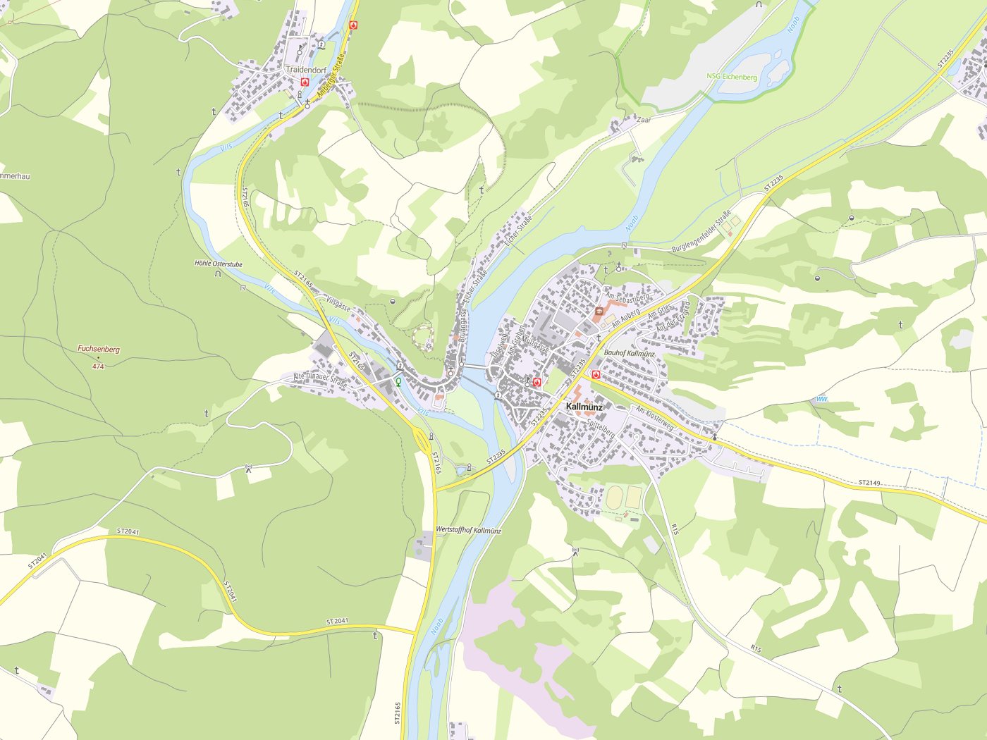 Kartenausschnitt Kallmünz mit Gewässern