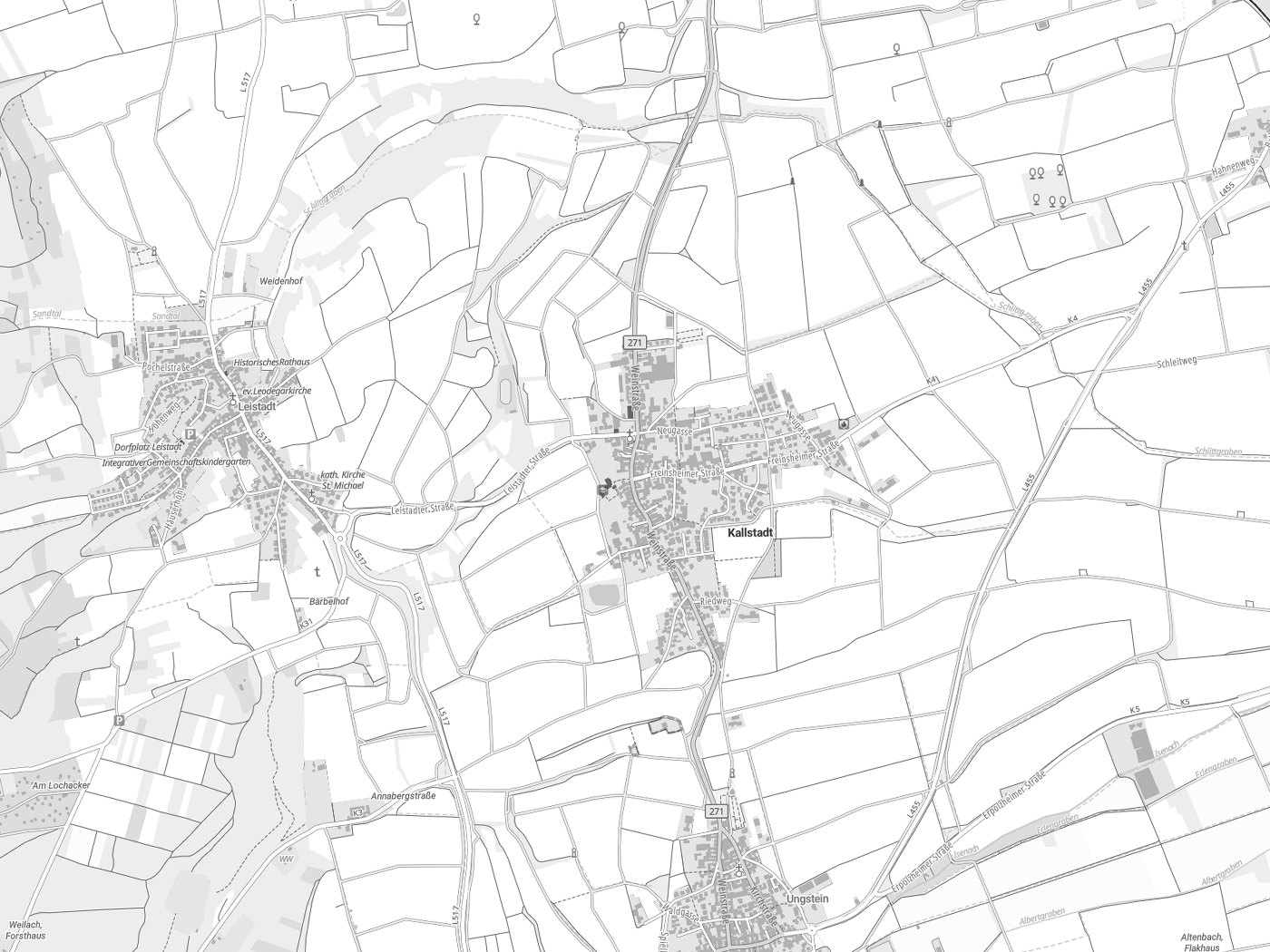 Kartenausschnitt Kallstadt mit Gewässern