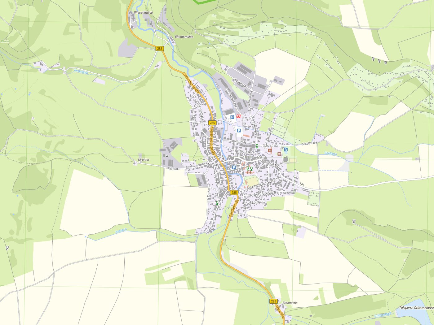 Kartenausschnitt Kaltennordheim mit Gewässern