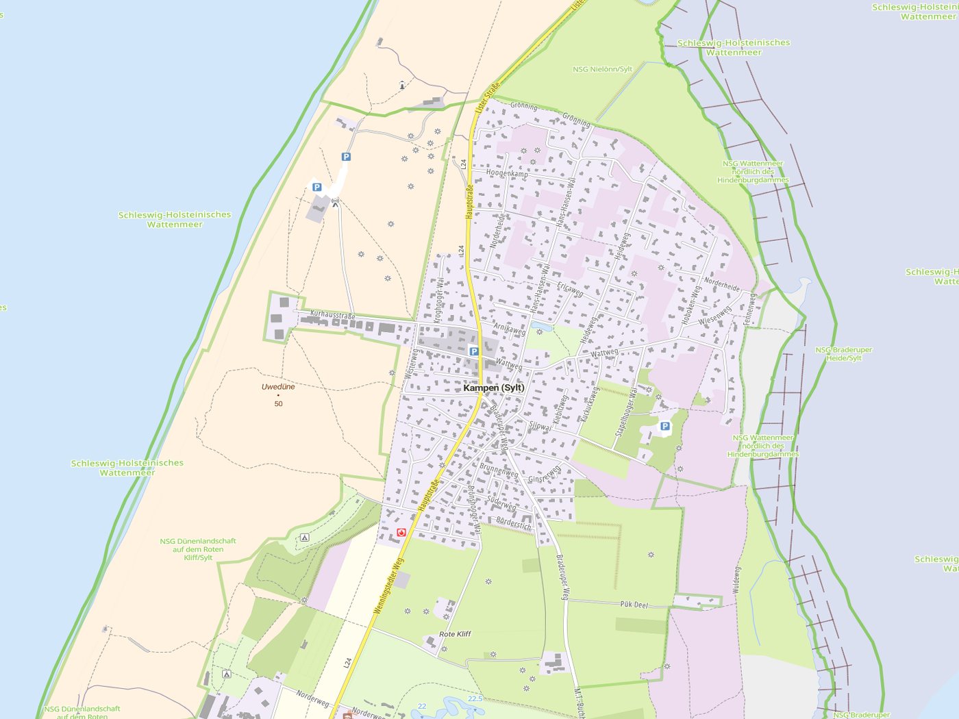 Kartenausschnitt Kampen (Sylt) mit Gewässern
