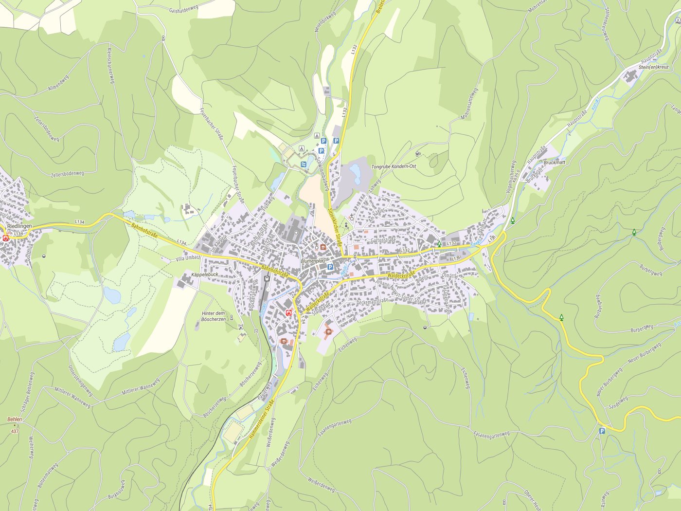 Kartenausschnitt Kandern mit Gewässern