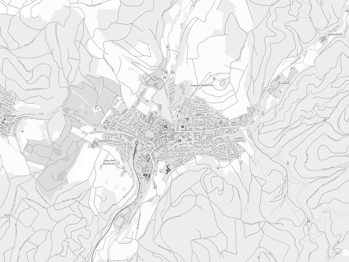 Kartenausschnitt Kandern mit Gewässern