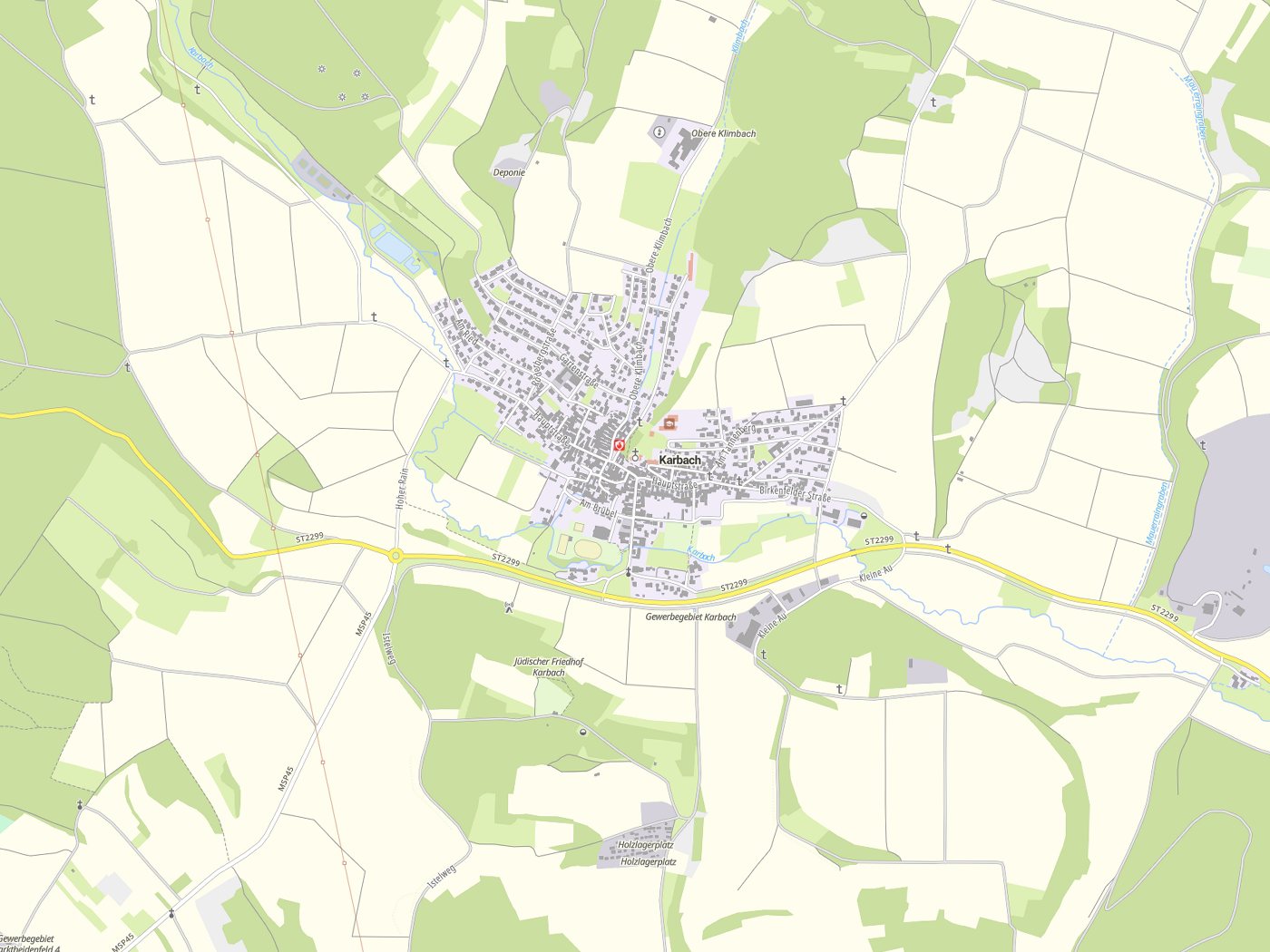Kartenausschnitt Karbach mit Gewässern