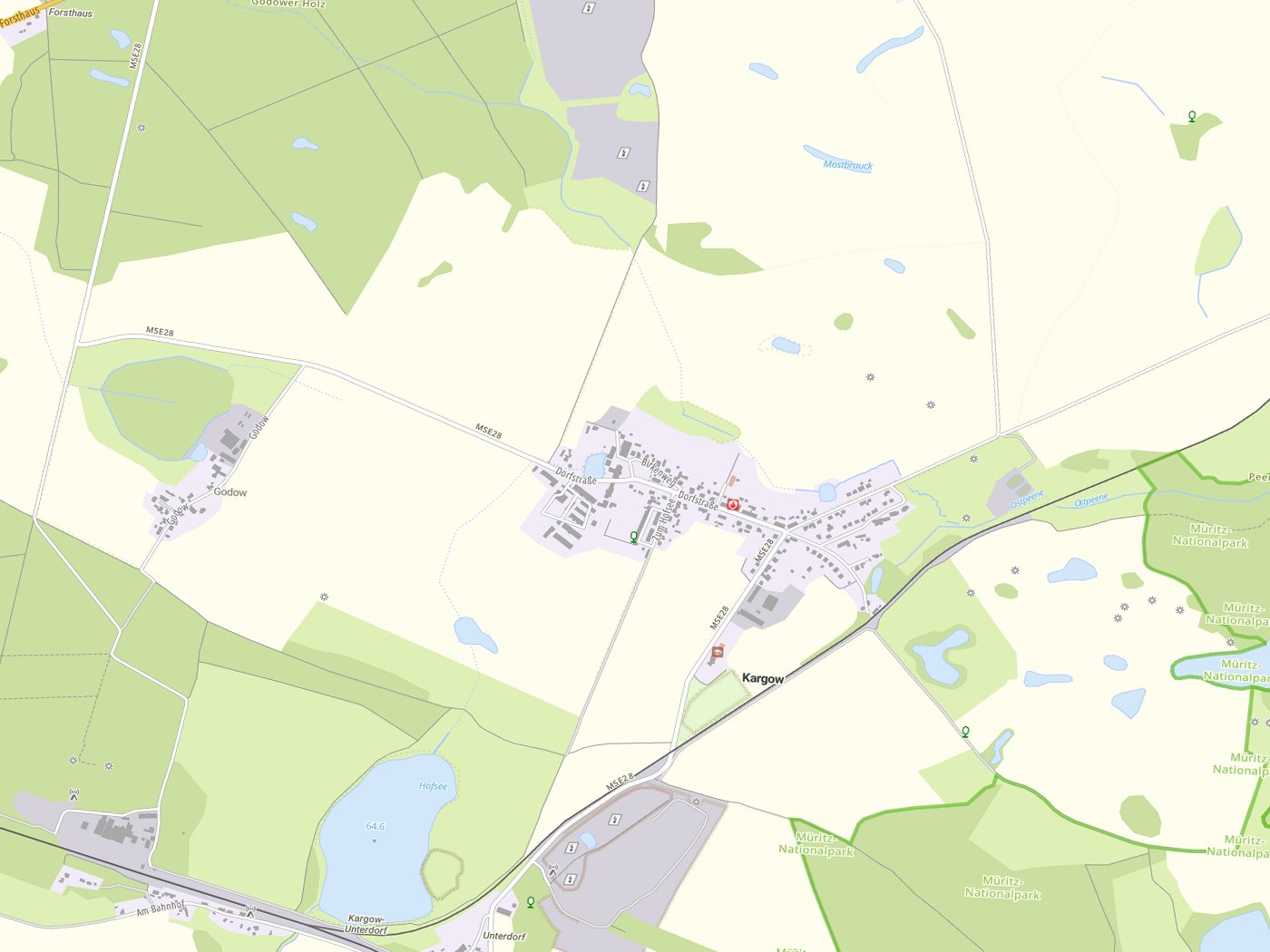 Kartenausschnitt Kargow mit Gewässern
