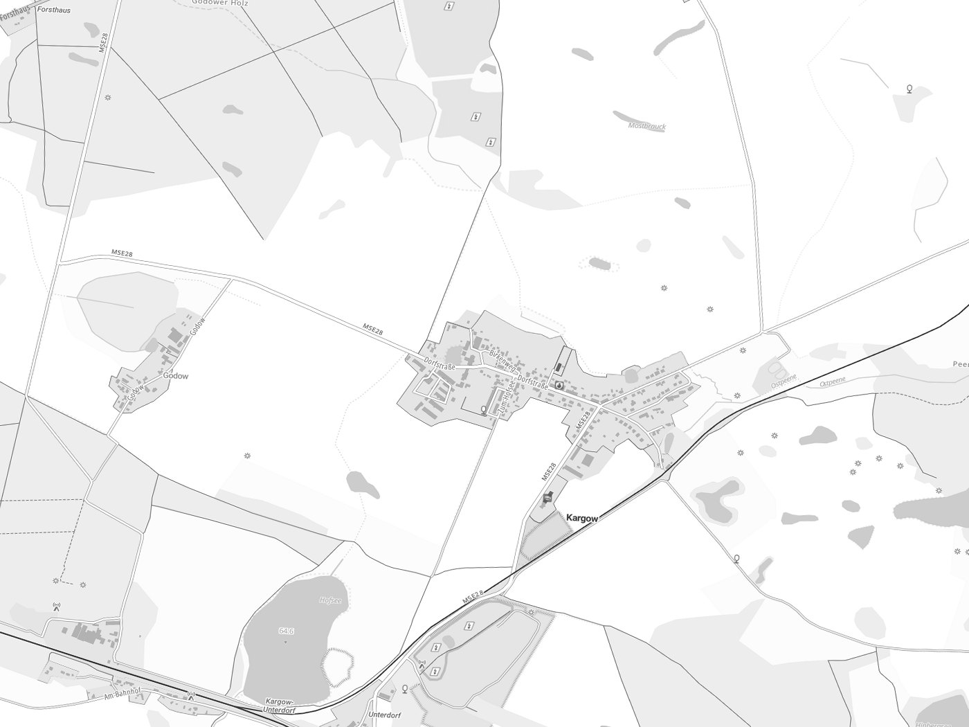 Kartenausschnitt Kargow mit Gewässern