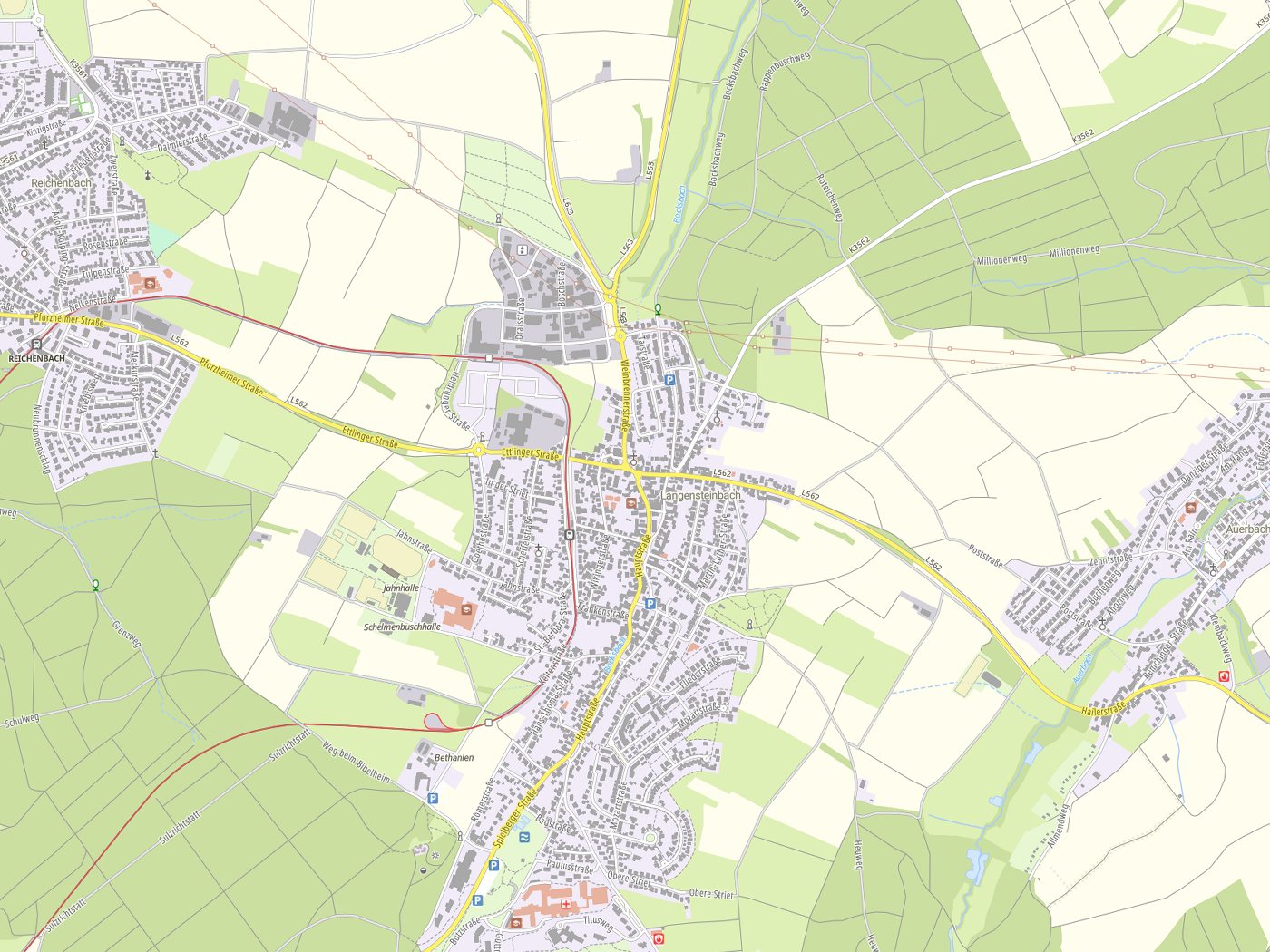 Kartenausschnitt Karlsbad mit Gewässern