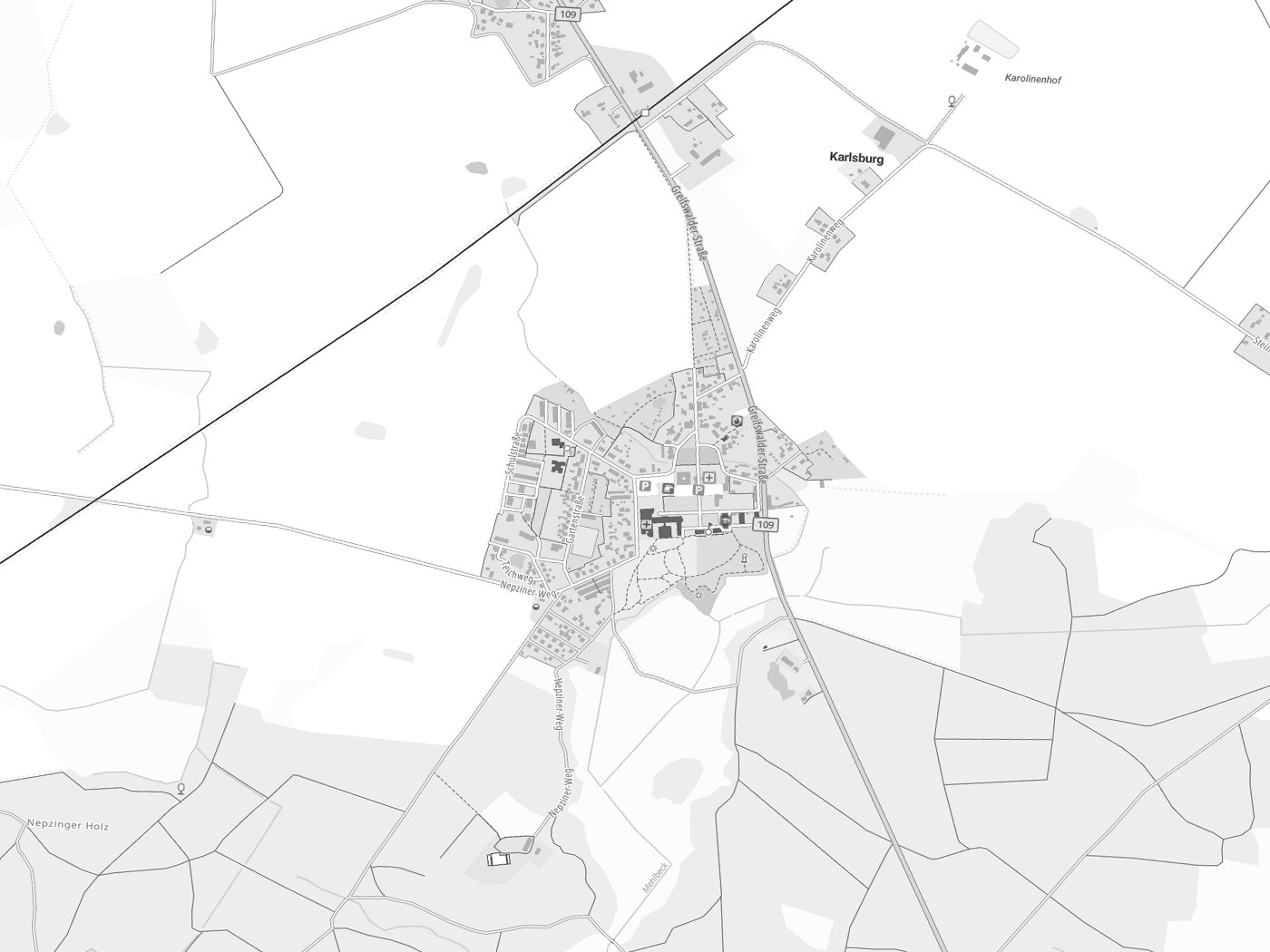 Kartenausschnitt Karlsburg mit Gewässern
