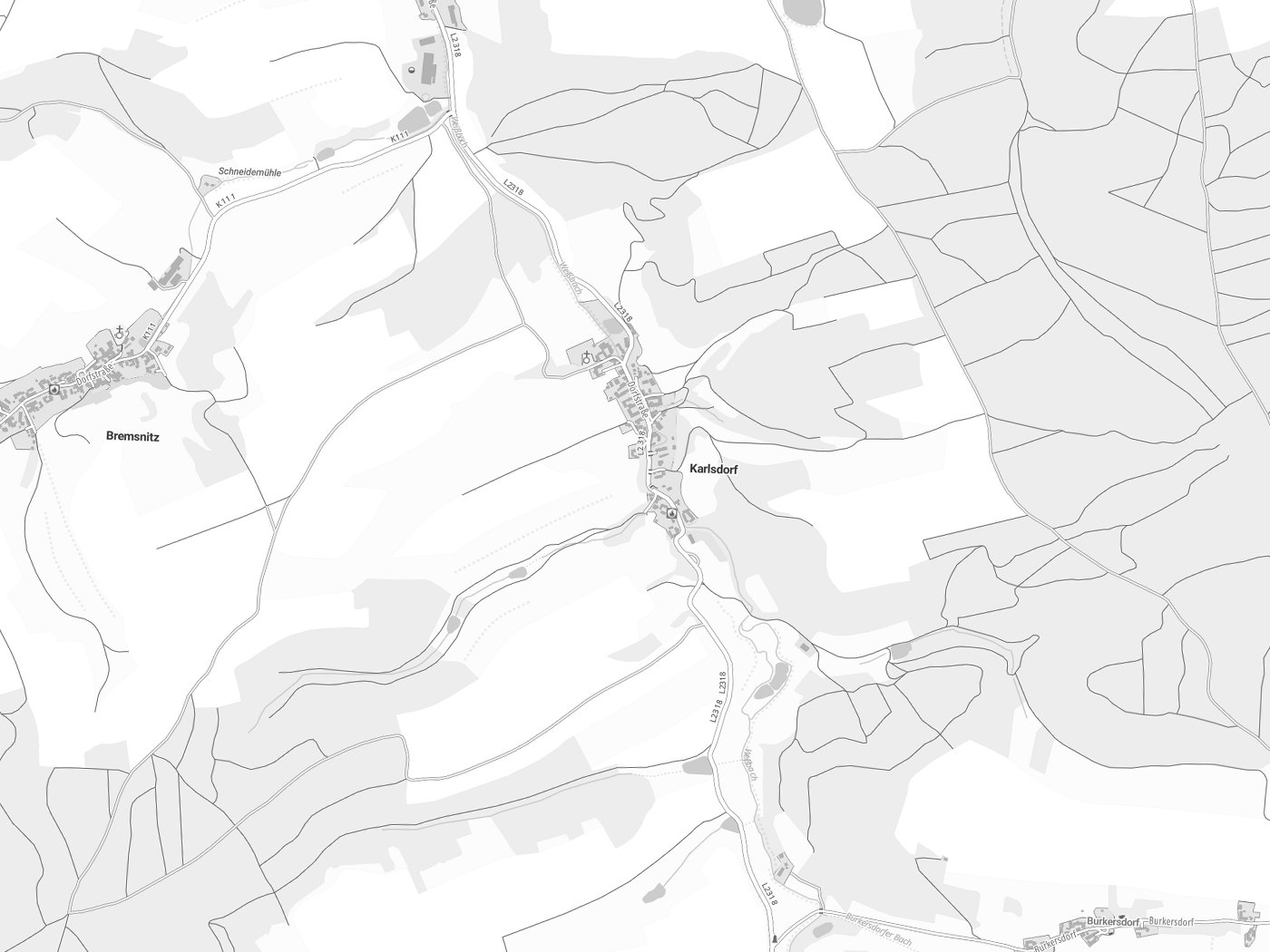 Kartenausschnitt Karlsdorf mit Gewässern