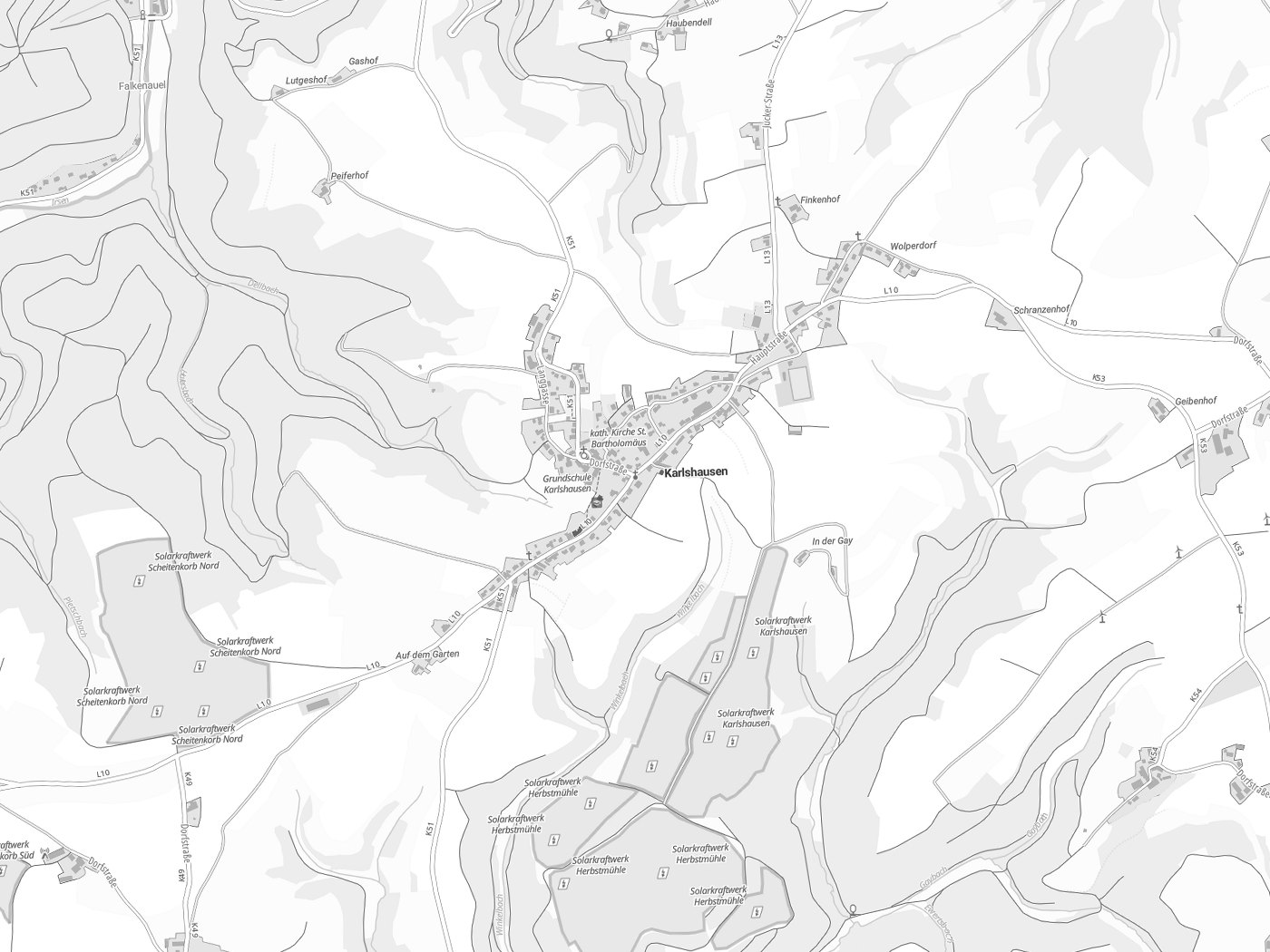 Kartenausschnitt Karlshausen mit Gewässern