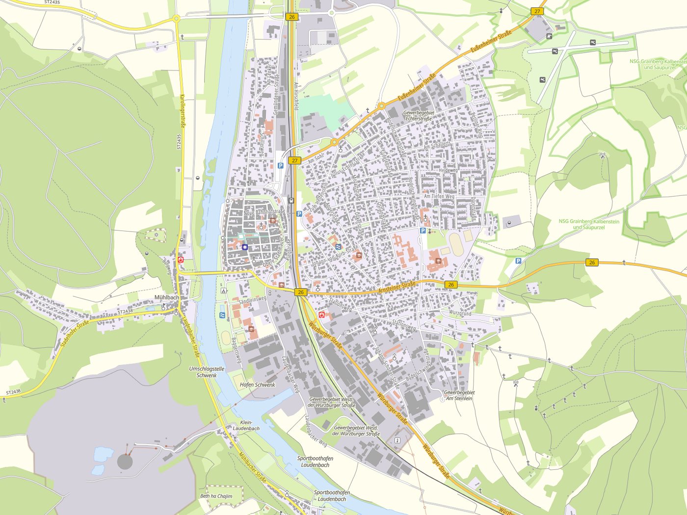 Kartenausschnitt Karlstadt mit Gewässern