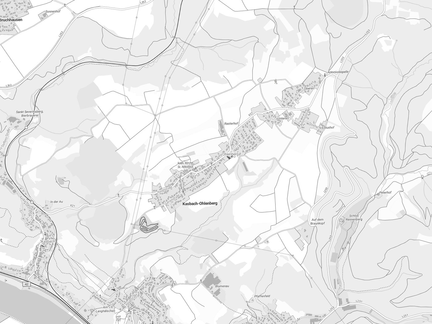 Kartenausschnitt Kasbach-Ohlenberg mit Gewässern