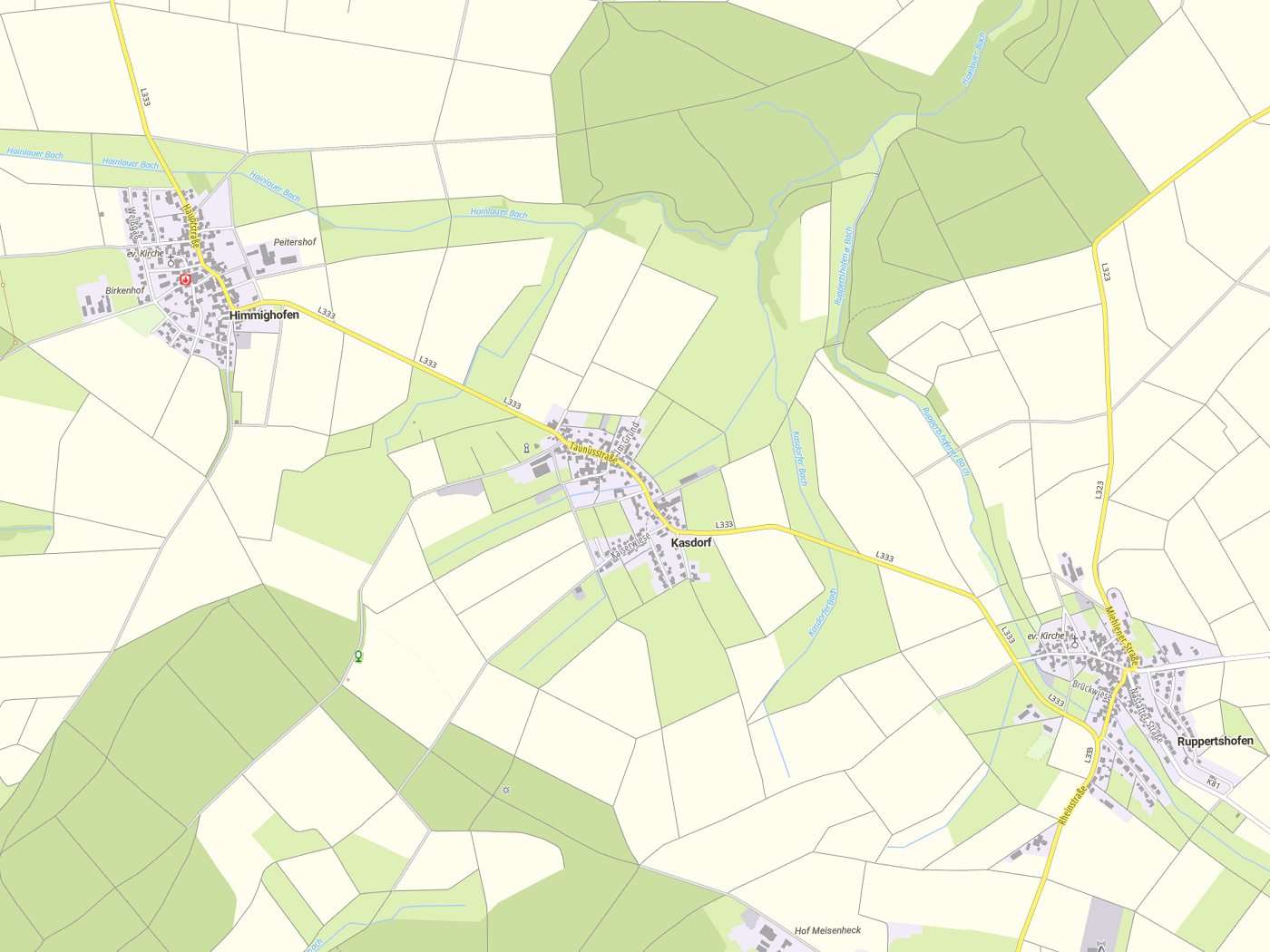 Kartenausschnitt Kasdorf mit Gewässern