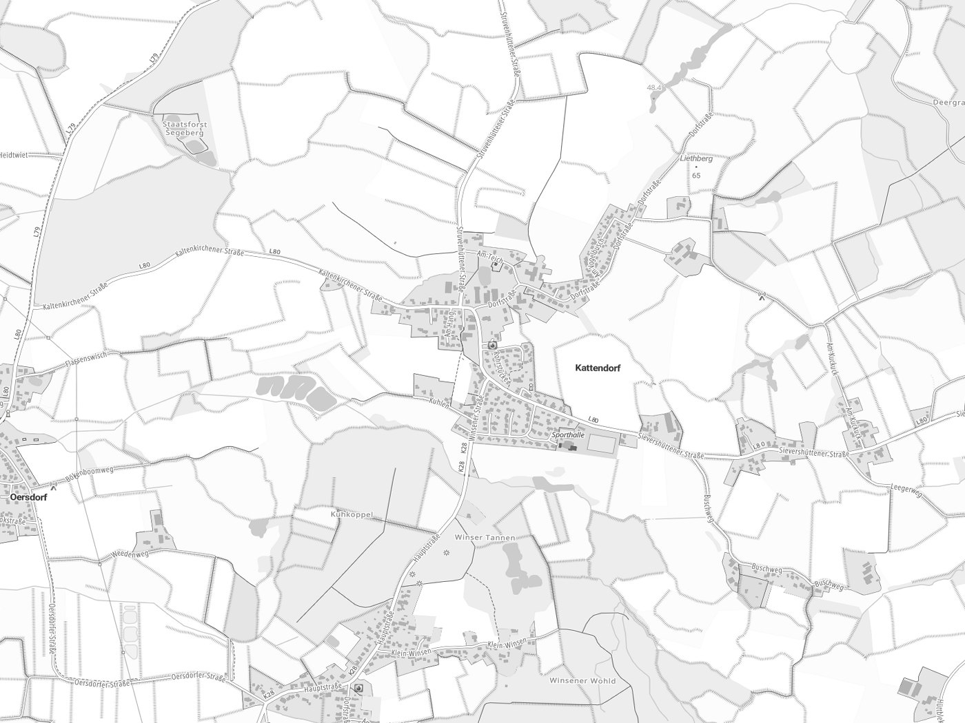 Kartenausschnitt Kattendorf mit Gewässern