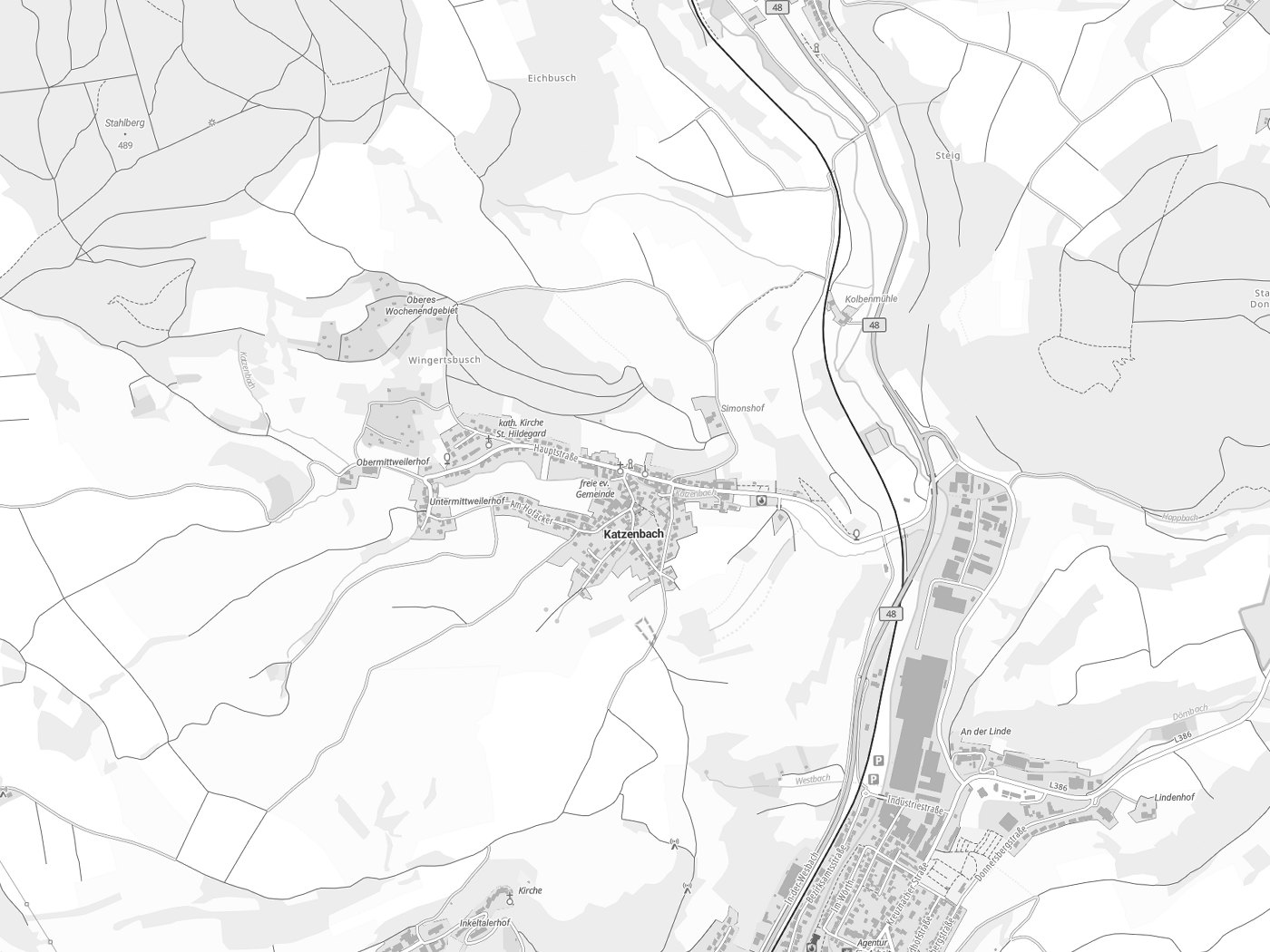 Kartenausschnitt Katzenbach mit Gewässern