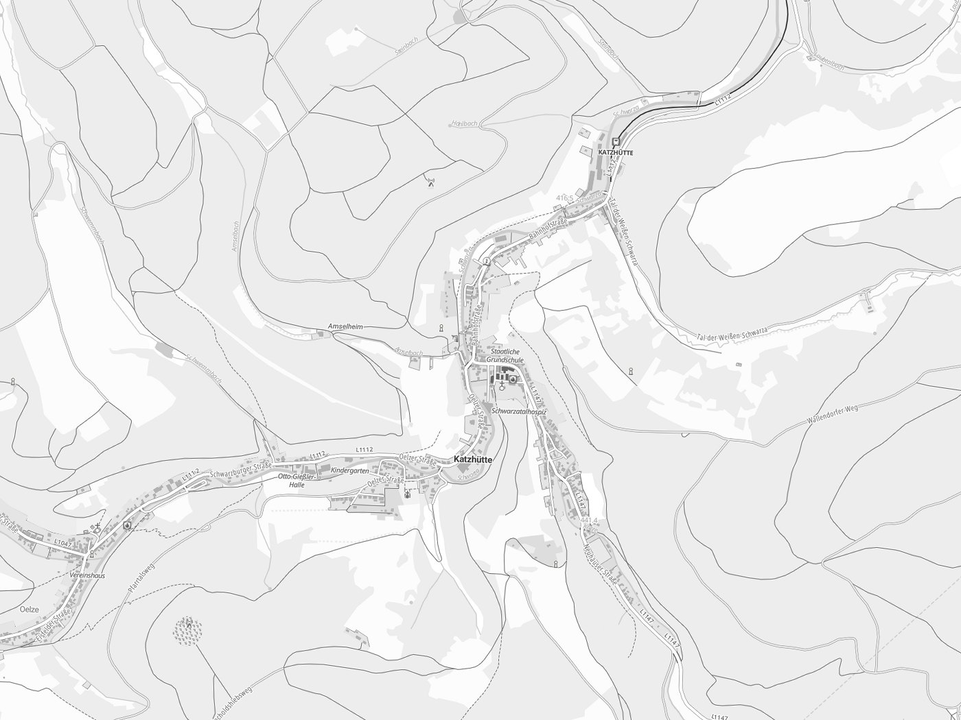 Kartenausschnitt Katzhütte mit Gewässern