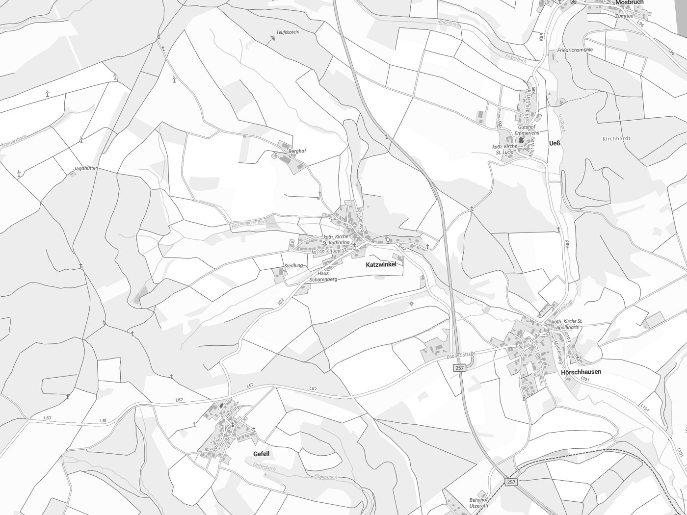 Kartenausschnitt Katzwinkel mit Gewässern