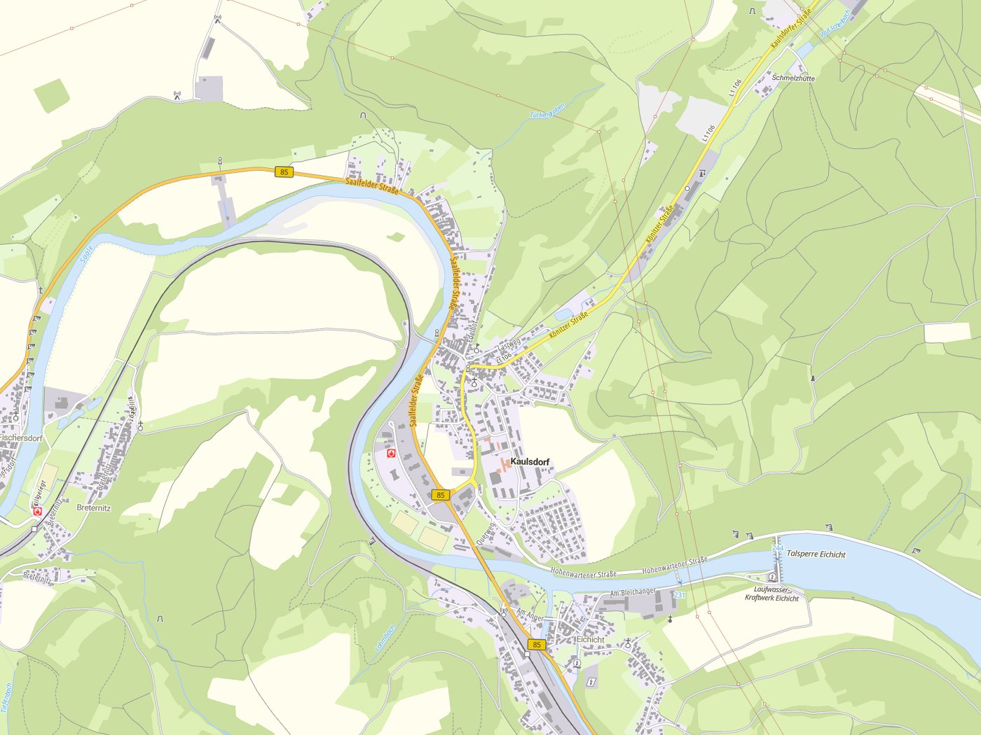 Kartenausschnitt Kaulsdorf mit Gewässern