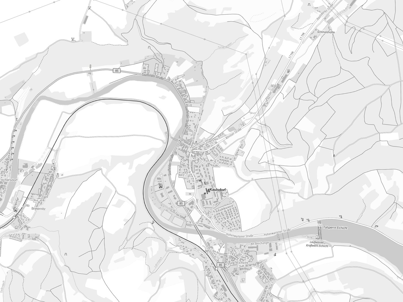 Kartenausschnitt Kaulsdorf mit Gewässern